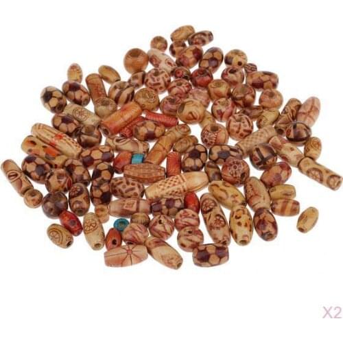 200 Pieces Mixed Large Hole Ethnic Pattern Wood Beads Jewelry Pendant Making Findings