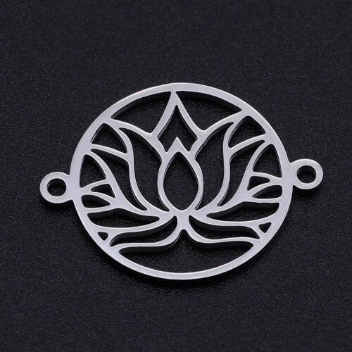 5pcs/lot Stainless Steel Lotus Flower Connector Charm Pendant Wholesale Accept OEM Order Necklace Pendants Never Tarnish