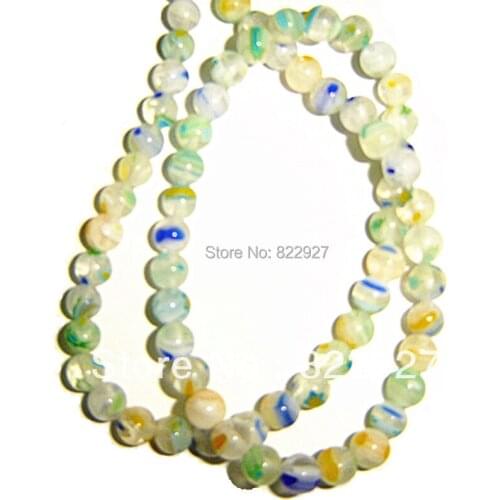 6mm millefiori glass round beads red/black/multi/M7,66 pieces/1 strand,1.0mm hole for jewelry use