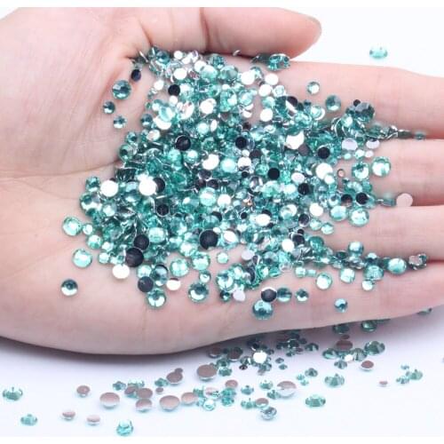 Aquamarine Color Non Hotfix Resin Rhinestones 1000-10000pcs 2-6mm Imitation Glue On Diamonds DIY Nails Art Phone Cases Supplies