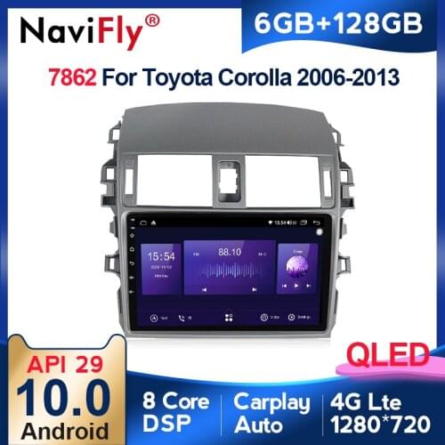 NaviFly 6GB+128GB QLED Screen 1280*720 Android 10 Car Radio Audio Multimedia Player For Toyota Corolla 10 E140 E150 2006 - 2012
