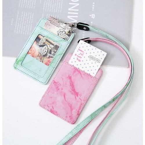 Marble Pattern Card Holder Cover Case Cangy Color Girls Student Bus ID Credit Card Business Working Card Holder with Neck String