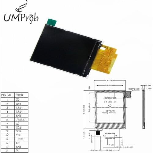 1.8" inch Color TFT LCD Display Module 128x160 Display ST7735 SPI Serial interface IO Ports for arduino Diy Kit STM32