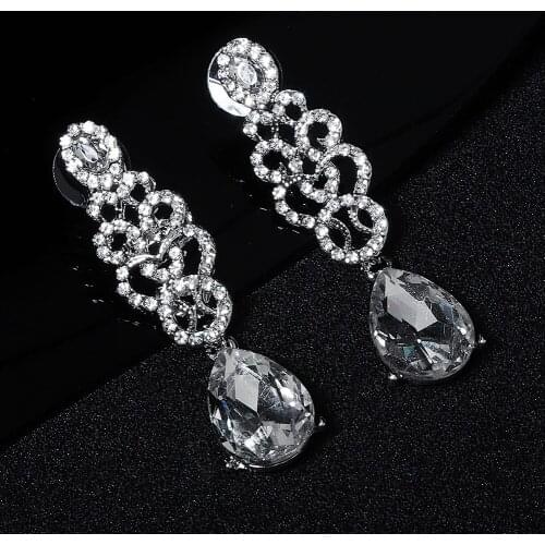 A pair Long Earrings Elegant Retro Rhinestone Costume Jewelry Set for Daily Wedding Prom Anniversary LXH