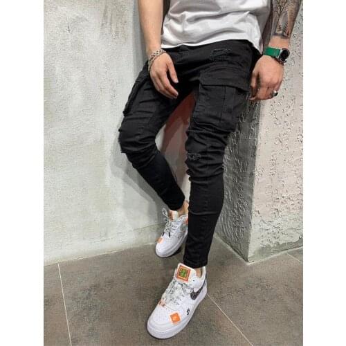 Jeans Men Blue And Black Slim Pants Men Denim Trousers Pencil Pants Pure Color For jeans The Locomotive pants