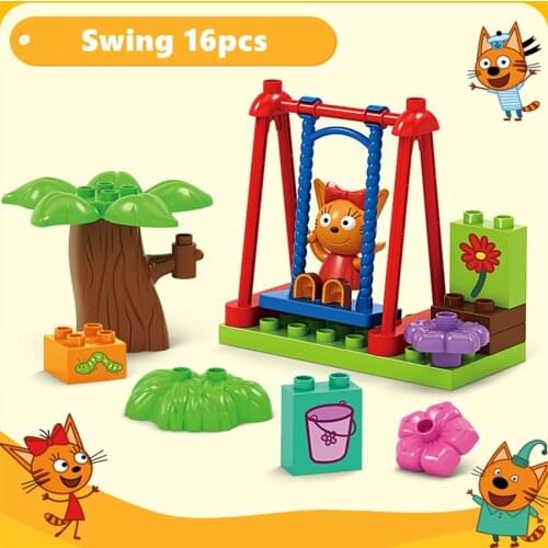 16pcs Three Little Kittens Action Figure Kid E Cats Building Blocks Toys Russian Cartoon Tri Kota Cookie Pudding Candy Три кота