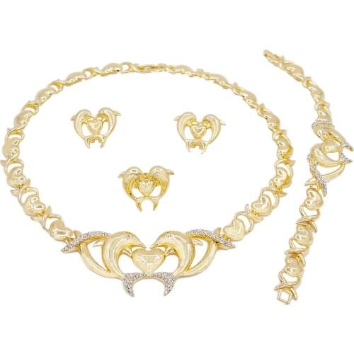 Hot Sale High Quality New Design Gift XOXO Gold Plated Rhinestone Dolphin I Love You Jewelry Set Ring