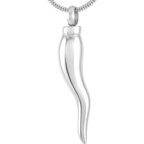 IJD9255 Shiny Polished 316L Stainless Steel Horn keepsake cremation urn necklace Hold Human/Pet Funeral Ashes Memorial Jewelry