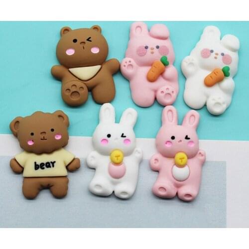 10Pcs Cute Beart Carrot Rabbit Flat back Resin Cabochon Embellishments For Scrapbooking DIY Decoration Crafts Accessories