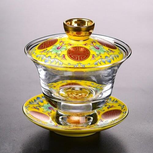 Royal special lid bowl tea cup set Creative color Enamel crafts Glass espresso cafe cup Kung Fu Tea Set Afternoon tea party sets