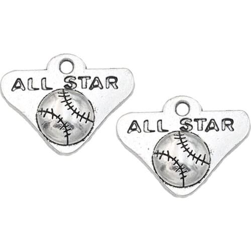 KJjewel All Star Volleyball Charm Pendant fit Bracelet Necklace Tibetan Silver Plated Jewelry DIY Making Accessories 19x20mm