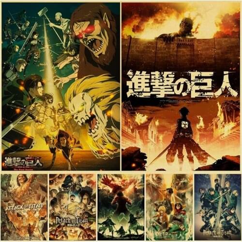 Classic Japanese Anime Attack on Titan Vintage Posters Kraft Paper Sticker DIY Decorative Home Bar Cafe Decor Gift Wall Painting