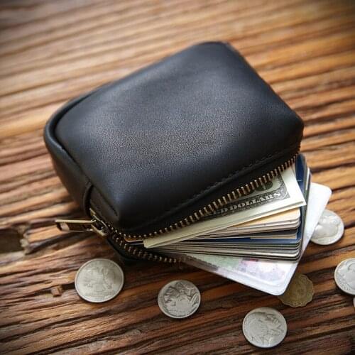 100% Genuine Leather Coin Purse For Men Women Vintage Handmade Short Small Zipper Coin Pocket Case Card Holder Money Bag Wallet