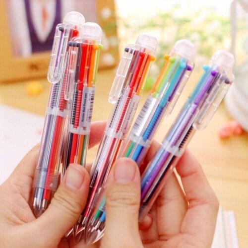 Creative Multicolor Ballpoint Pen Lovely Oil Pen Stationery Press Six Color Oil Pen for Student Prize