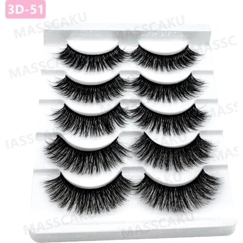 MASSCAKU 5 pairs 3D Mink Lashes Natural False Dramatic Volume Fake Makeup Eyelash Extension Silk Eyelashes
