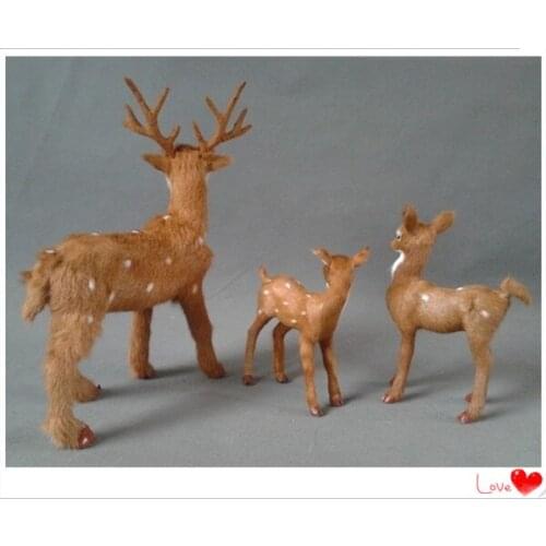 Simulation deer one family three sika deers model polyethylene&furs deer model home decoration props ,model gift d363