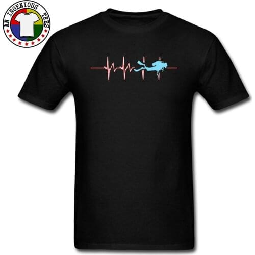 Scuba Dive Heartbeat Ocean Men T Shirt Summer Fall Tops & Tees O-Neck Cotton Fabric Black Top T-shirts Funny Clothing Shirt