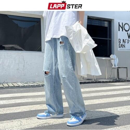 LAPPSTER Men Hole Harajuku Designer Japanese Streetwear Jeans Pants 2021 Mens Korean Fashion Denim Joggers Male Baggy Pants 2XL