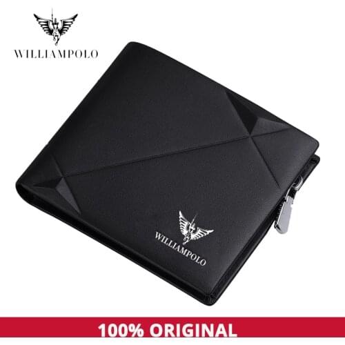 WILLIAMPOLO Mens Slim Wallet Genuine Leather Mini Purse Casual Design Bifold Brand Short Wallet Carteira Masculina PL191431SMT