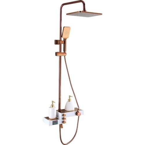 Digital Shower Faucets Set Chrome big Rainfall Shower Head Temperature Screen Single Handle Mixer Tap Bath Shower Faucet