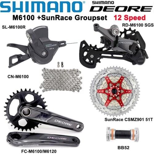 SHIMANO DEORE M6100 Groupset 12 Speed Shifter Rear Derailleur SunRace CSMZ901 Cassette KMC X12 chain Crankset M6120 170mm 175mm