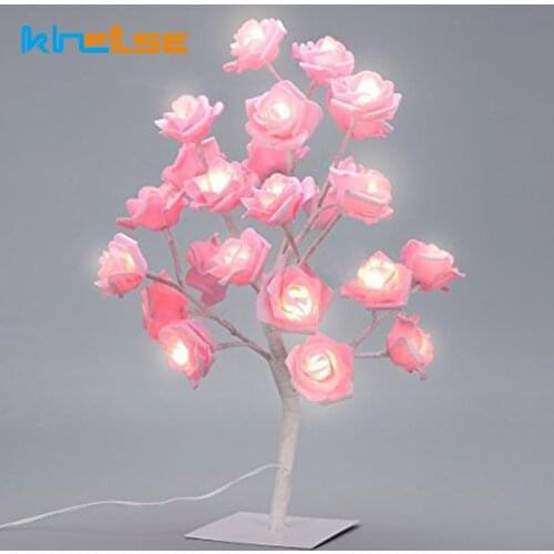 Rose Tree Table Lamp LED Garland Lights Adjustable Pink Rose Flower Desk Light Wedding Bedroom Event Party Home decor EU US plug