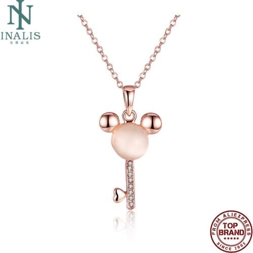 INALIS Rose Gold Color Cute Mouse Pendant Necklaces Animal Charm Romantic Tin alloy Necklace Party Hot Sale Fashion Jewelry Gift