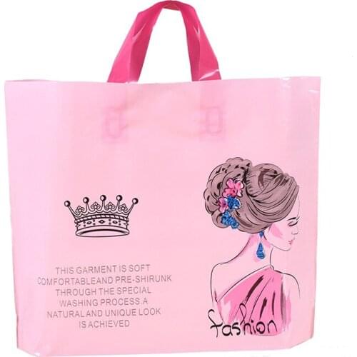 50PCS / LOT Plastic Shopping Bags Girl Print Plastic Gift Bags Handles Thicken Plastic Bags Shopping Hand Packet