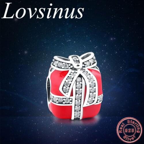 Real 925 Sterling Silver Red Gift Box Dangle Charm Fit Original European Charm Bracelet Necklace Beads Women DIY Jewelry Making