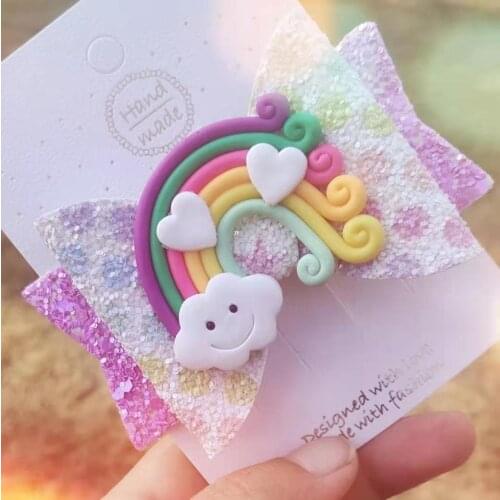 Thumbelina Over the Rainbow Hairgrips Glitter Hair Bows with Clip Dance Party Bow Hair Clip Girls Hair Accessories