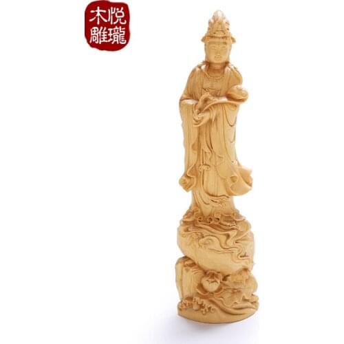 Wood carving Guanyin Buddha statue creative gifts home room car decoration ornaments (A978)