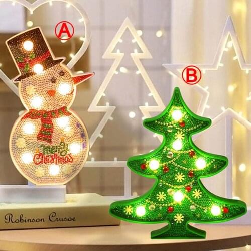 Christmas Tree Snowman Diamond Painting With Led Light DIY Craft Stitch Set For Home Chrismas Decoration