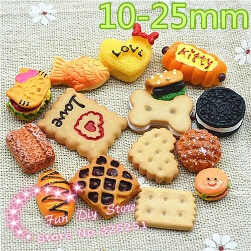 Resin 3D food bread cookies cake flat back food cabochon crafts for decoration 10-25mm