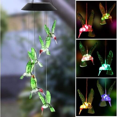 Color Change Solar Wind Chime Light Solar Lamp Hummingbird Waterproof Outdoor LED Solar Light For Home Party Garden Yard Patio