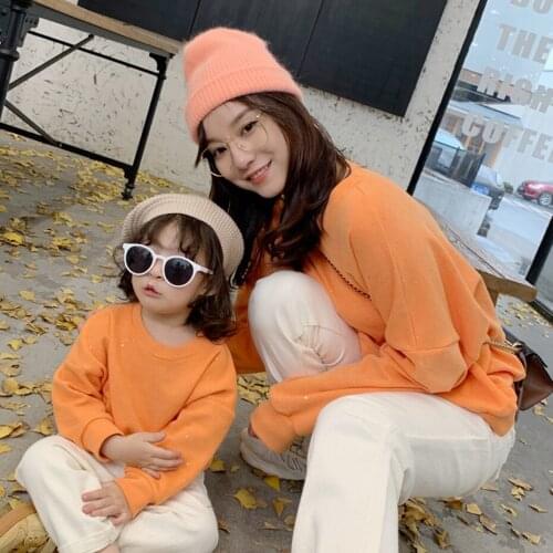 Mother Daughter Hoodies Sweatshirt Solid Color Long Hoodies Women Girls Family Matching Outfits Family Clothes