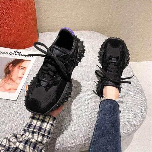 2021 Spring Net Red Daddy Shoes Female Korean Fashion INS Tide Shoes Wild Stitching Peas Shoes Non-Slip Leisure Sports