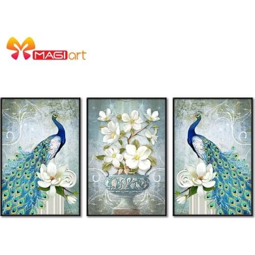 Cross stitch kits Embroidery needlework sets 11CT water soluble canvas patterns 14CT Abstract Style Bule peacock-NCMA071