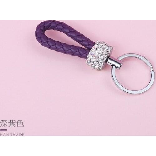 High-Quality Luxury Car Keychain Hand-Woven Leather Male And Female Keychain Clip Bag Pendant High-End Diamond-Studded Key Ring