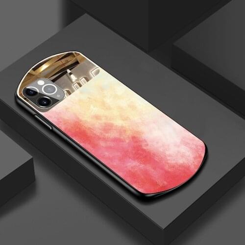 Plating Mirror Watercolor Glass Case for iPhone 12 11 Pro Max 12 Mini SE 2020 Xs X Xr 7 8 Plus Cute Oval Phone Cover Fundas Capa