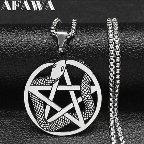 Witchcraft Pentagram Snake Stainless Steel Chain Necklaces for Women/Men Silver Color Pendant Necklace Jewelry collane N3646S02