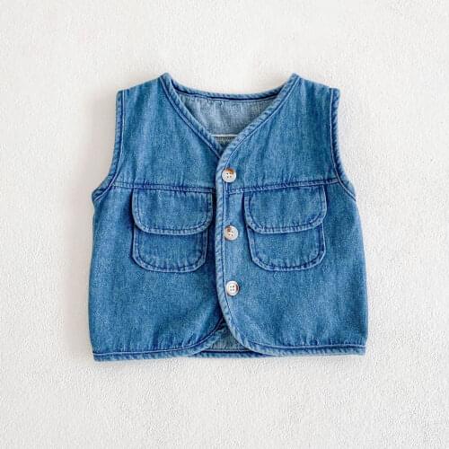 0-3T Newborn Kid Baby Boys Girls Clothes Autumn Denim Vests Cardigan Cute Sweet Waistcoats For Baby Lovely Jacket Baby Clothing