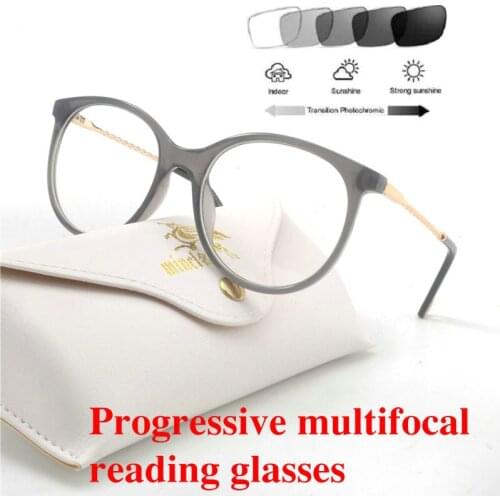 Women cat Progressive Multifocal Lens Reading Glasses round Presbyopia Hyperopia Bifocal Glasses Sun Photochromic eyeglasses NX