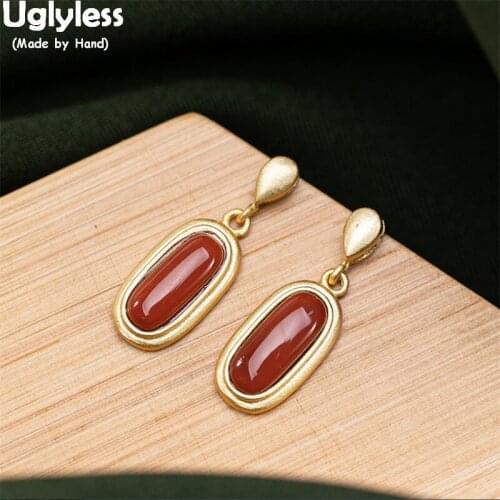 Uglyless Fashion Simple Oval Agate Dangle Earrings for Women Real 925 Silver Gemstone Earrings Gold Silver Brincos Dress Jewelry