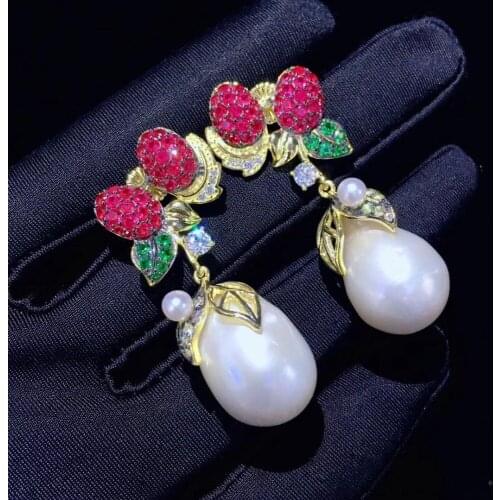 Baroque natural fresh water pearl drop earring 925 sterling silver zircon flower fine women jewelry cute romantic big pearl