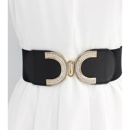 Womens Elastic Waistband Luxury design Women rhinestone double C button Waist Belt dress down jacket female belt waist sealing
