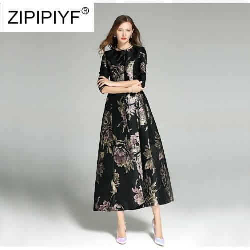 New 2019 Winter Runway Design Women Vintage O Neck Jacquard Embroidery Wrap Black Maxi Coat Thick Warm Long Trench Coat Outwear