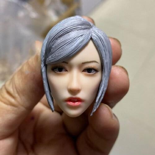 1/6 SET044 Girl Head Sculpt Sliver Hair Female Soldier Head Carving Model Fit 12'' Action Figure Dolls
