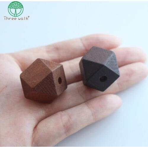 10pcs beads - Coffee Faceted Geometric Wood Beads 20 mm - DIY Necklace,Jewelry Supply, Wood Crafts