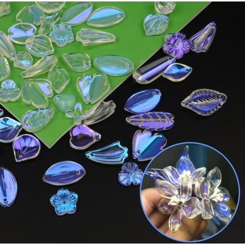 10pcs AB Colored Lampwork Glaze Beads Flower Leaves Drop Shape Loose Beads For Jewelry Making DIY Handmade Accessories Wholesale