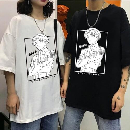 2021 Anime Attack on Titan Baka Print Short Sleeve T-shirt Tops Harajuku Tops Male